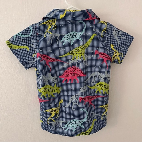 Dinosaur Bones Short Sleeve Button Down Boys 110 cm Blue Paleontology 4T - Picture 4 of 10